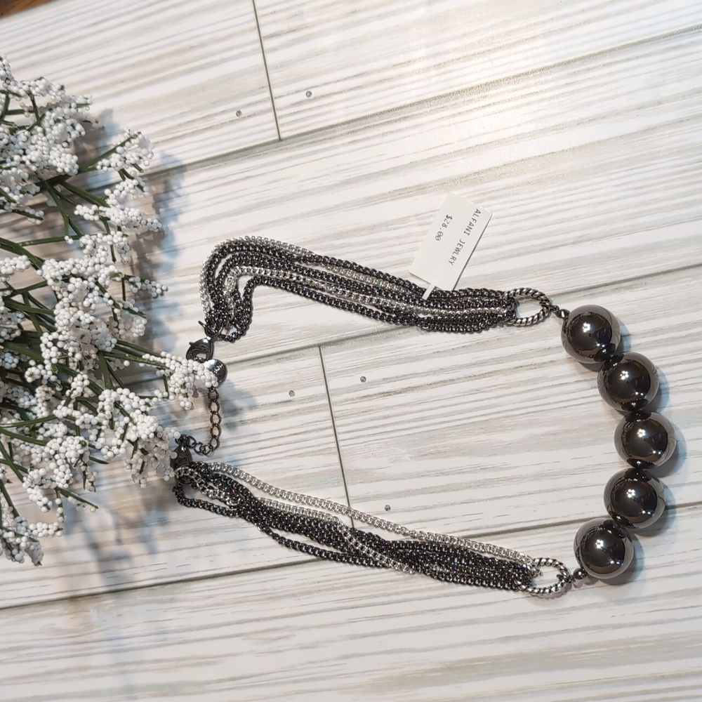 ALFANI Elegant Multi-Chain Short Black Beaded Statement Necklace NWT